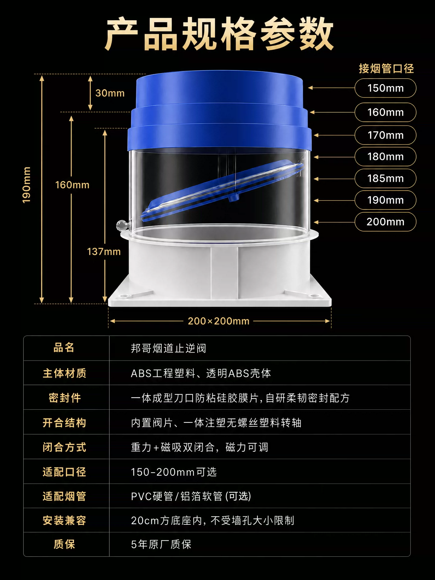 邦哥厨房油烟机止逆阀公共烟道防串味防倒灌专用磁吸一体硅胶防烟 5