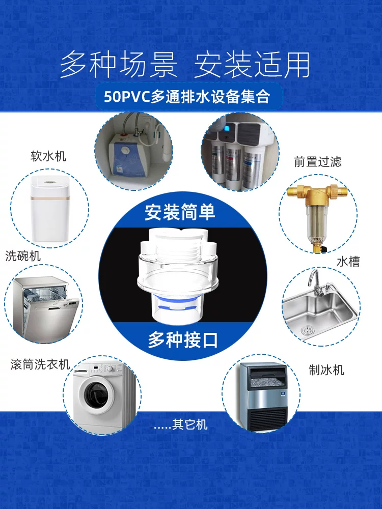 下水接头厨房洗菜盆净水器小厨宝洗碗机洗衣机集成排水多通接口管 5